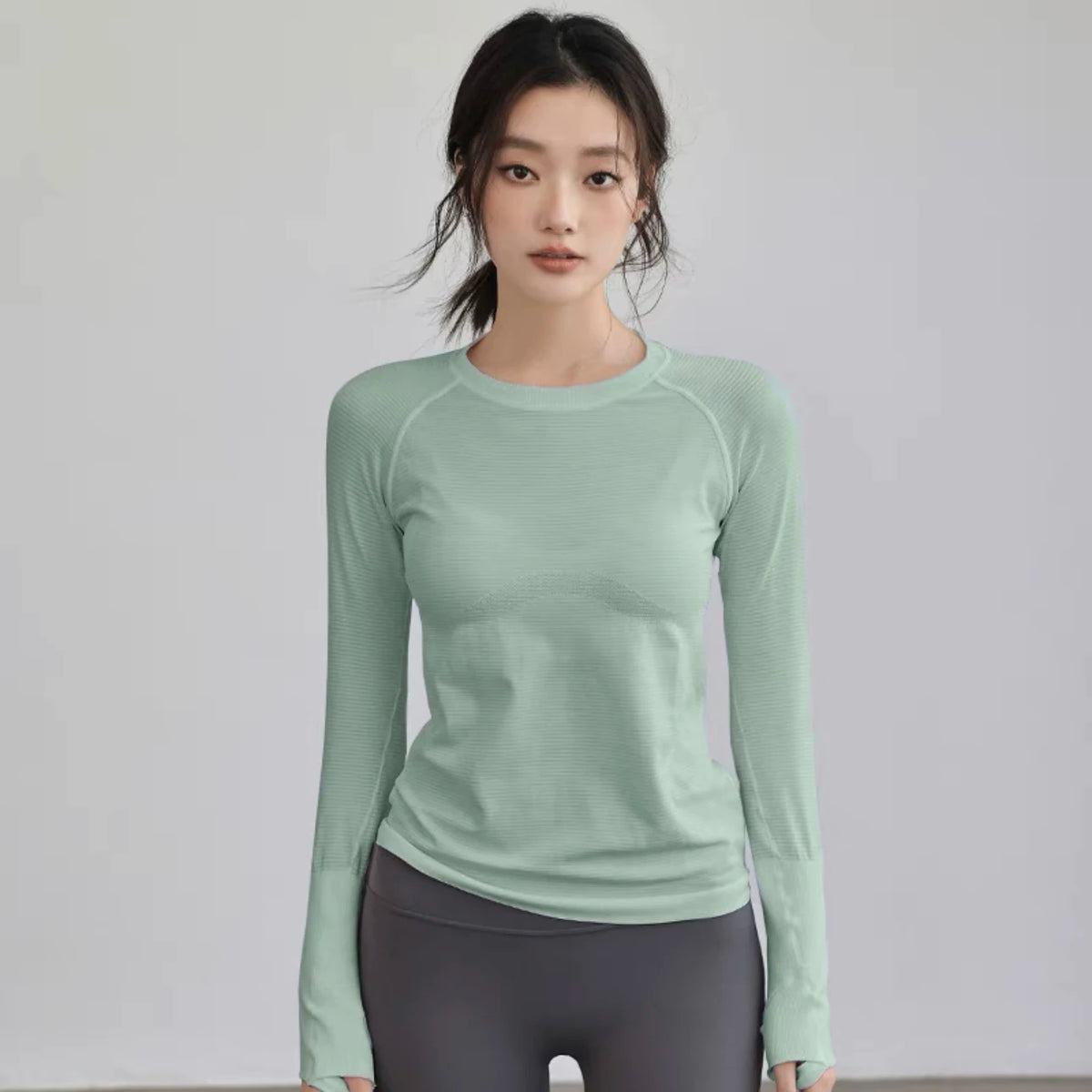 Women's Autumn & Winter Yoga Comprehensive Training Top High-Elastic Slim Crew Neck Quick-Dry Sports Long-Sleeve Fitness Clothes