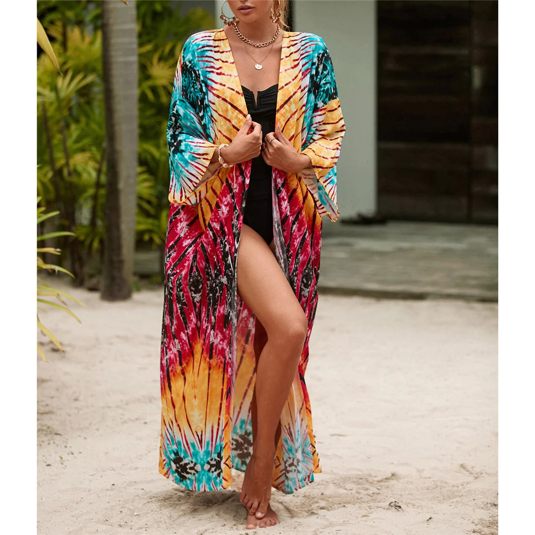 13 Colors Printed With Belt Crochet Knitted Tunic Beach Dress Beach Wear Beachwear Beach Cover Up Cover-upsFemale Women V7201