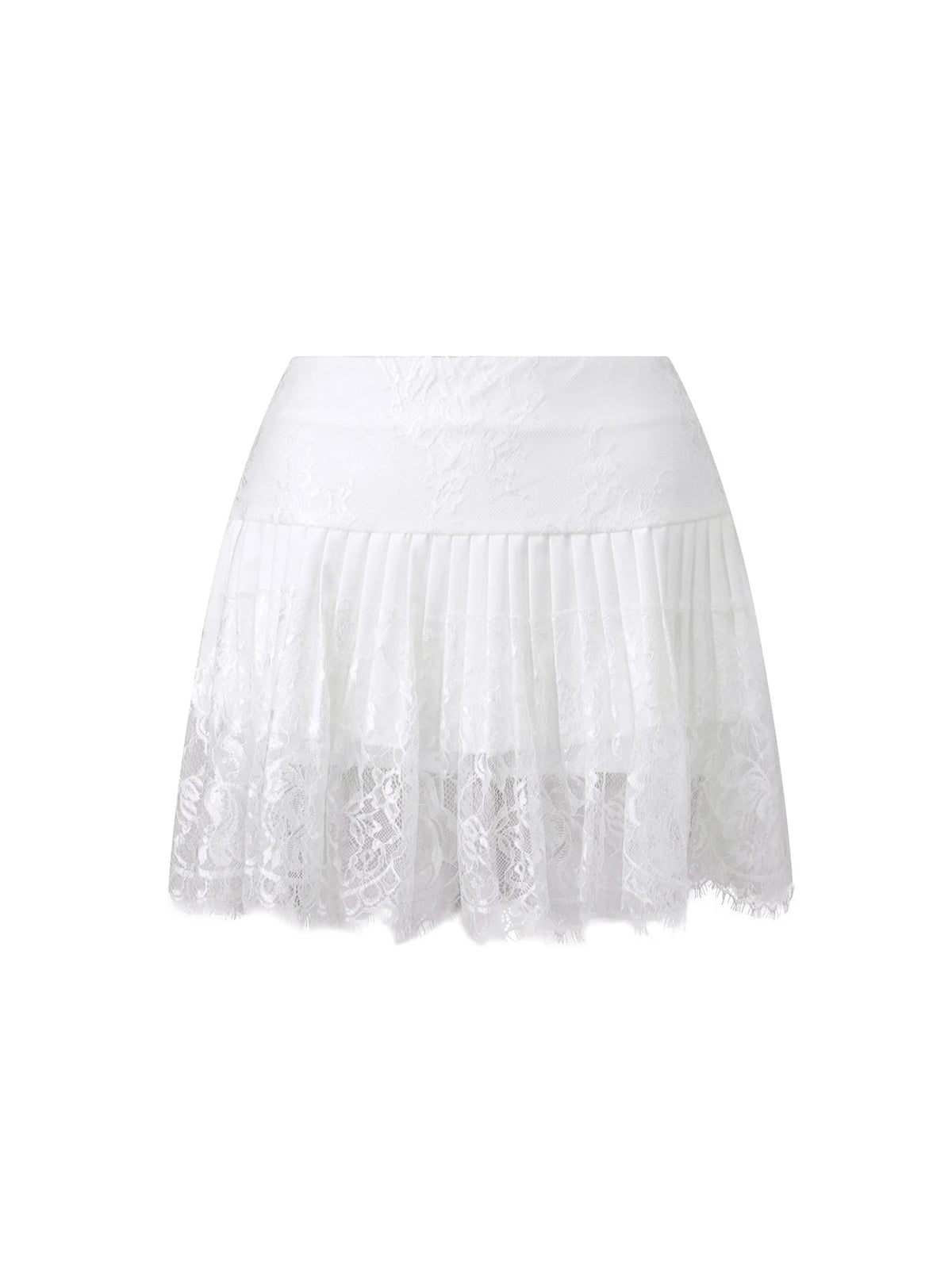 Women Solid Color Patchwork Lace Mini Skirt High Rise A-line Short Pleated Skirts Casual Summer Streetwear
