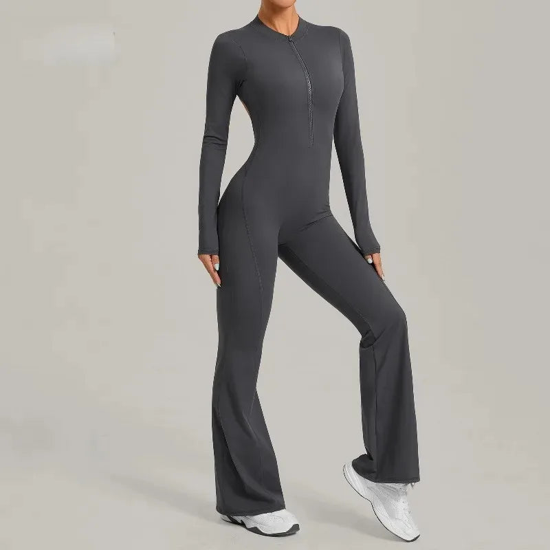 Women's Seamless Yoga Jumpsuits Sports Fitness Gym One-piece Long-sleeves Hip-Lifting Beauty Back Workout Training Bodysuits