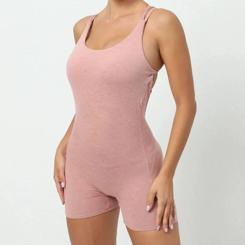 Seamless Yoga Jumpsuits Sports Fitness Pleated Peach Hip-lifting Beauty Back Dance Jumpsuit Workout Gym Shorts Set for Women
