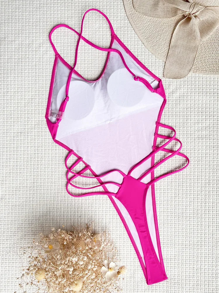 Extreme Mini Micro String Thong Female Swimwear One Piece Swimsuit Women Cross Backless Monokini High Cut Bathing Suit Swim Lady