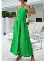 Foridol Waist Folds Backless Double Strap Casual Wide Leg Jumpsuit Long Pants Green 2025 New Female LooseJumpsuit