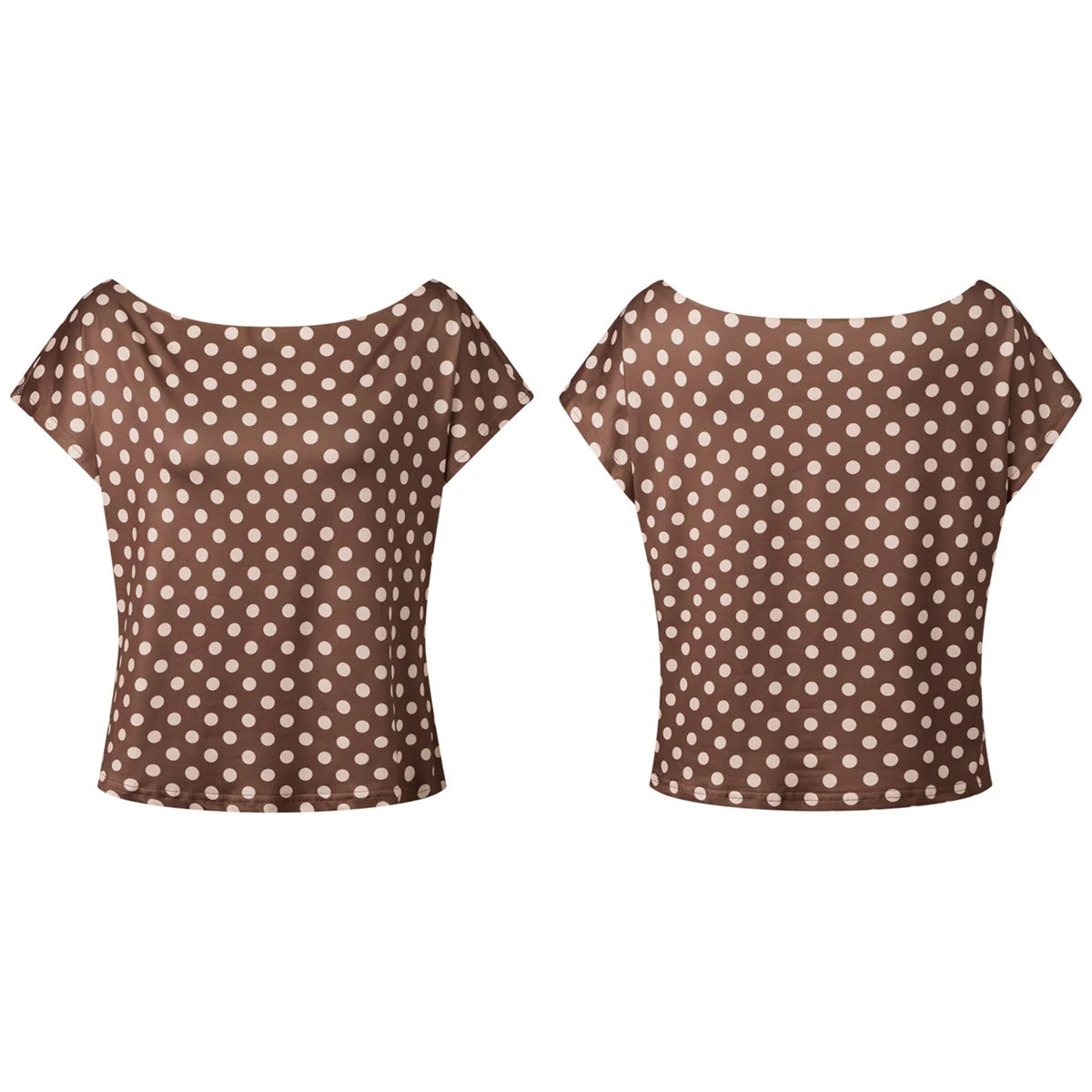 Summer Women's Fashion Tops Off Shoulder Short Sleeve Dots Print Tops Loose Shirts New
