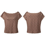 Summer Women's Fashion Tops Off Shoulder Short Sleeve Dots Print Tops Loose Shirts New