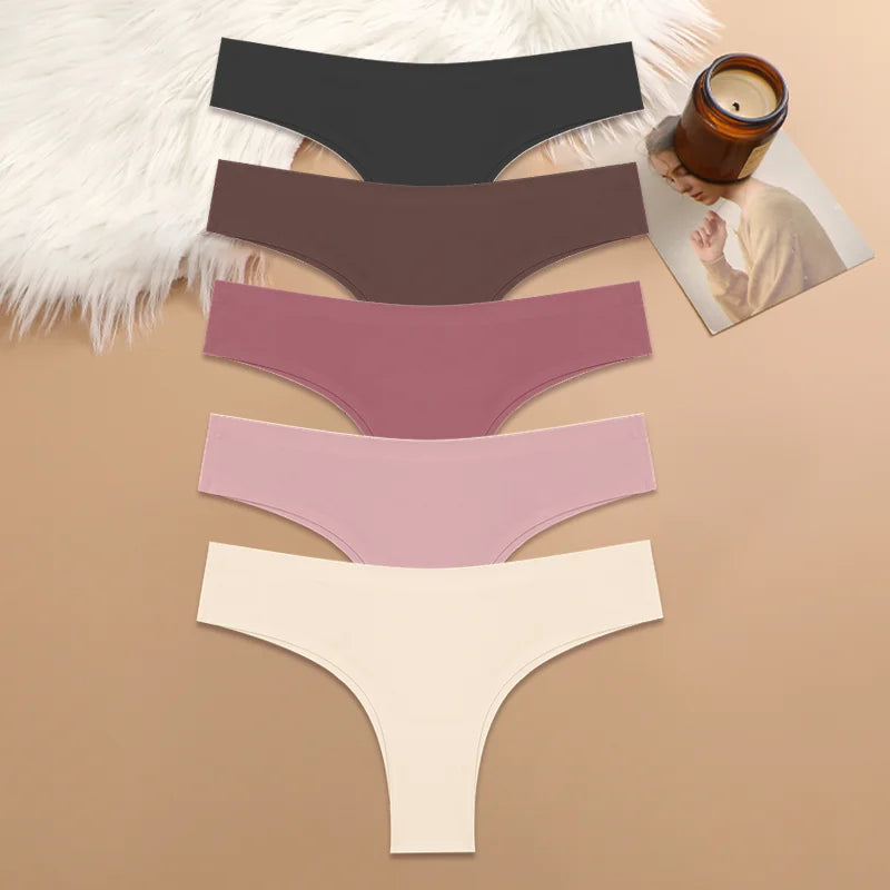 5PCS Seamless Maillard Panties Ultra-thin Brazilian panties Women Ice Silk Underwear Sexy Panty Low Waist G-string Female Solid