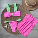 3 Pieces Bikini Set Wiht Mini Skirt Women Swimwear 2024 Sexy Bikinis Push Up Beachwear Solid Bodysuit Micro Thong Biquini Female