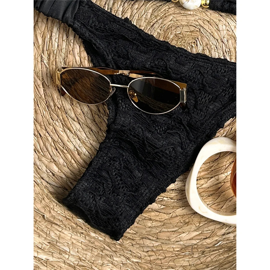 2026 Wrinkled Crinkled Halter Bikini Women Swimwear Female Swimsuit Two-pieces Bikini set Padded Bather Bathing Suit Swim V8135
