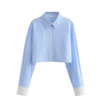 Foridol Stripes Crop Top+shirt 2 Pcs Outfits Women Casual Summer Autumn Casual Set Blue Matching Set Shorts Set Female Suit