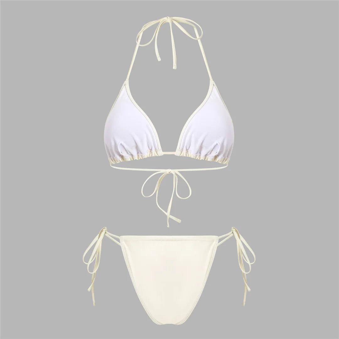 New With Hollow Out Cover Up Halter Bikini Women Swimwear Female Swimsuit Three-pieces Bikini set Bather Bathing Suit Swim V7964