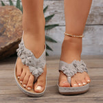 Women Floral Rhinestone Wedge Flip‑Flops Open Toe Soft Cushion Footbed Platform Summer Beach Slippers Large Size