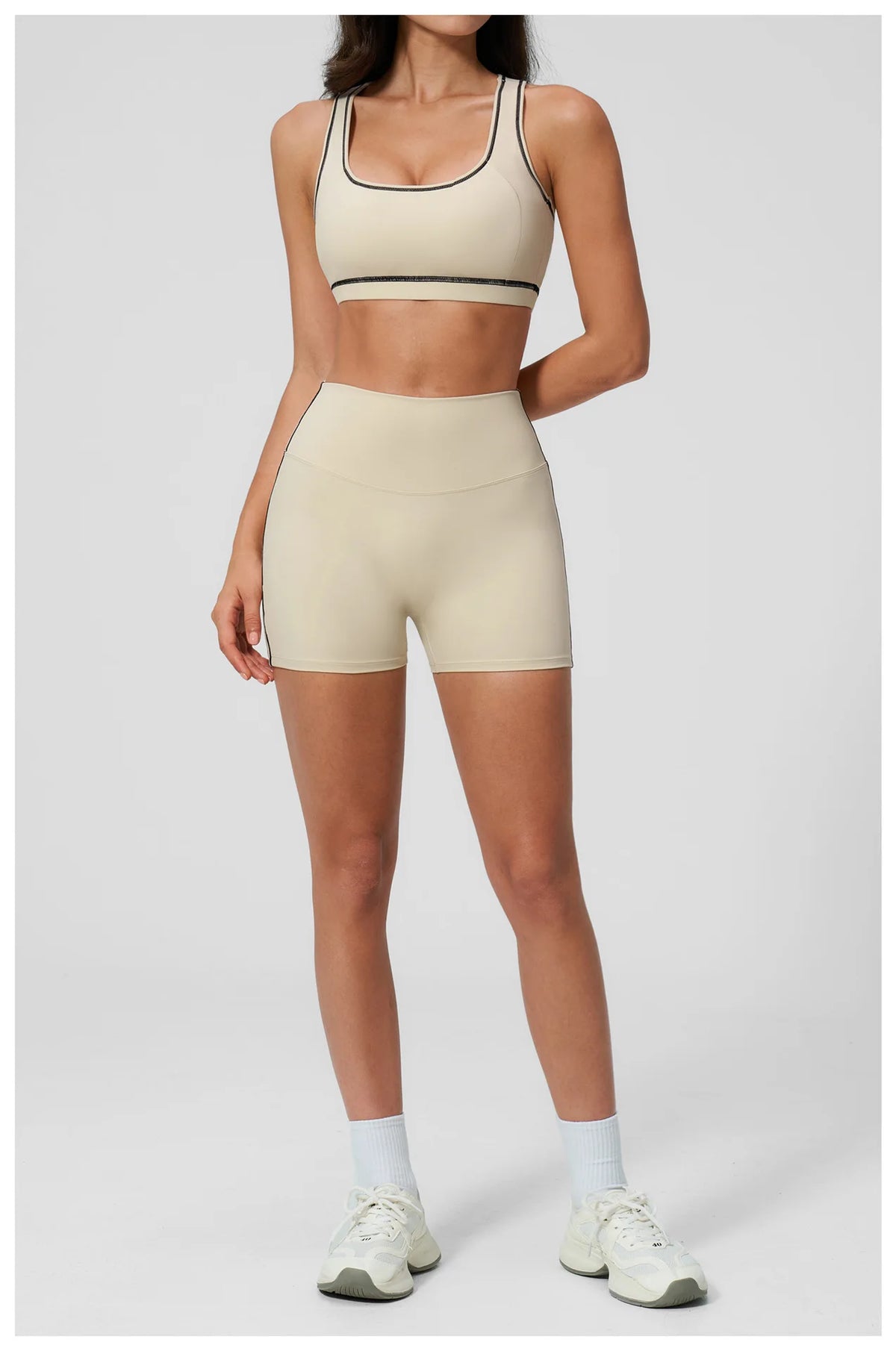 Summer New Color Contrast Yoga Set Women Tight I-shaped Back Sports Bra Versatile Fitness Suit High Waist Shorts Workout Clothes