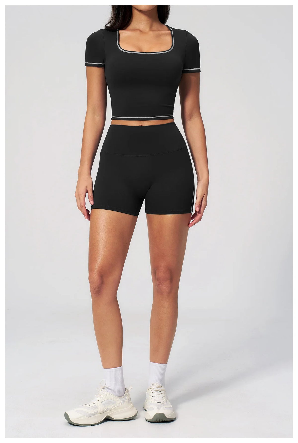 Speed Drying Tight Yoga Sets Women Color Contrast Short Sleeve Slim Sports Top High Waist Leggings Running Fitness Athletic Wear