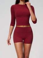 Yoga Sets Women Half Sleeve O Neck Slim Sports T Shirts High Waist Short Fitness Suit Outdoor Gym Running Workout Tracksuit