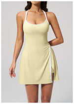 Naked Women's Tennis Dresses for Women Breathable Back Hollowed Out Sleeveless Mini Dress Built in Shorts Tight Sports Skirt