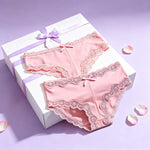 4Pcs/Set Women's Swim Fabric Lace Briefs Seamless Mid Waist Panties Solid No Show Underwear Cotton Gusset Plus Size 4XL