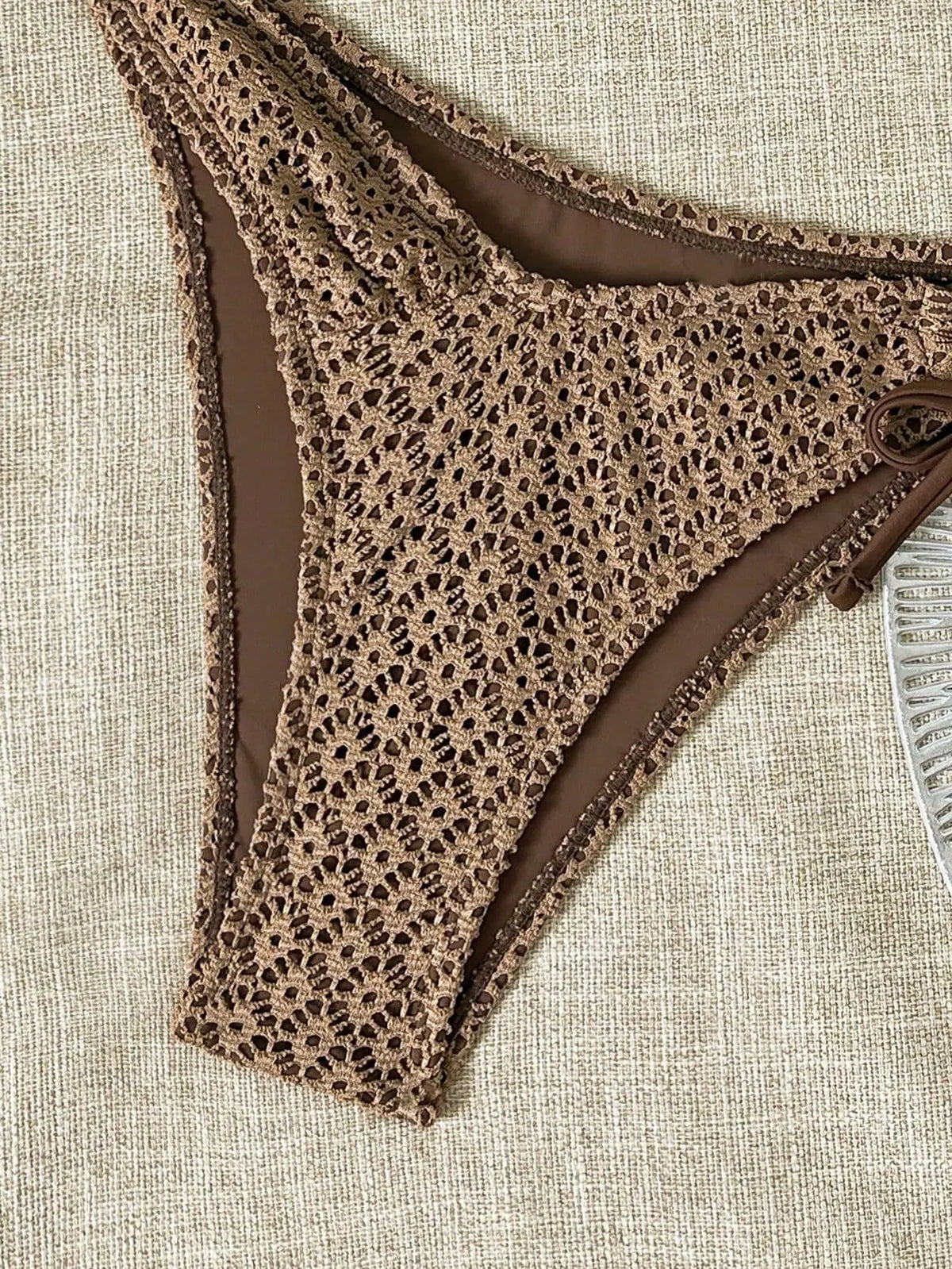 Sexy Bandeau Bikini Set Women Brown Metal Chain Push Up Bra Drawstring Thong Swimsuit 2026 Summer Bathing Suit Micro Swimwear