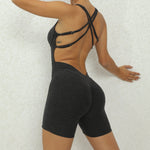 Adjustable double straps Open backV shape back design Scrunch butt No front seam Flatlock InseamRemovable pads BODYSUIT