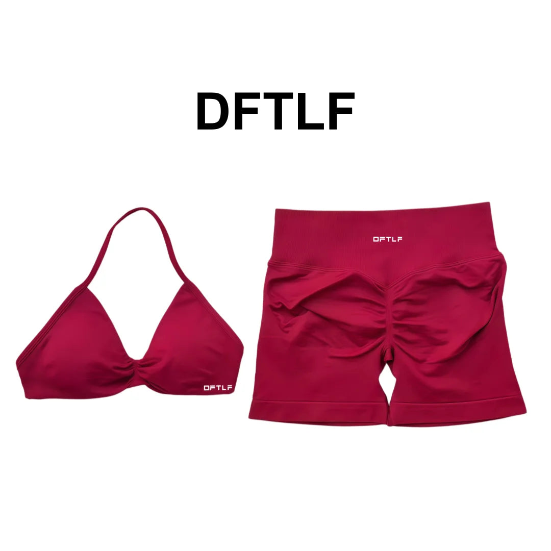 2 Piece DFTLF Impact Gym Set Women yoga Sports Bra Shorts Sets Open Back Scrunch Butt Seamless Workout Jogging Sports Trainin