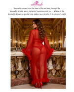 White Mesh Long Robe for Women Sexy See Through Sleepwear Plus Size Ruffled Belted Nightgown Lingerie