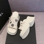 Metal Decor Chunky Platform Sandals Women 2026 Summer Open Toe High Heels Clogs Slippers Woman Bowknot Wedge Heel Sandles Female