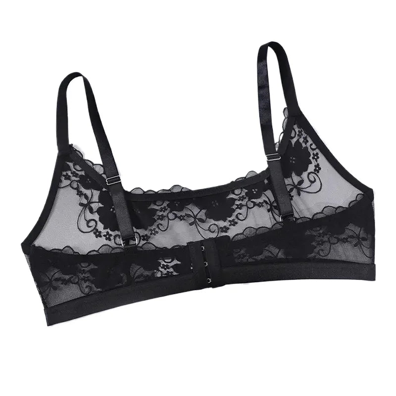 1pcs Plus Size 1XL-4XL Sexy Lace Women's Bras No Pad Breathable Sexy Lingerie 3/4 Cup Black Female Underwear Perspective Bra