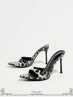 Size 43 Leopard Sexy Super High Slide Mules Sharp Pointed Toe Stiletto Thin Heel Slip On Summer Party Sandals Women Dress Shoes