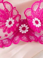 Summer-exclusive rose-pink daisy lingerie set-sheer see-through floral embroidered bra+T underwear-energetic young girl ZA825086