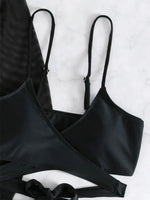 Women Bathing Suit 3 Piece Swimsuit Mesh Kimono High Waist Bikini Bandage Long Sleeve Beach Cover Up Swimwear Black Bikinis