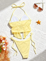 Sexy Triangle Bikini Set Women Yellow Lace Front Tie Push Up Crop Top Micro Swimsuit 2026 Summer Bathing Suit Holiday Swimwear