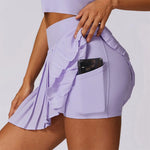 Sports Tennis Short Skirt Women's Summer Pleated Fake Two-piece Quick Drying Skort Fitness High Waist Pocket Yoga Running Skirts