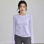 Women's Autumn & Winter Yoga Comprehensive Training Top High-Elastic Slim Crew Neck Quick-Dry Sports Long-Sleeve Fitness Clothes