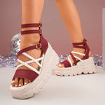 Cross Band Chunky Platform Sandals Women 2025 Summer Thick Sole Wedges Rome Sandles Woman Super High Heel Gladiator Sandalias 43