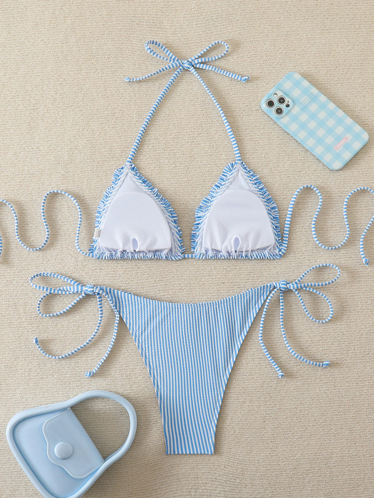 Halter Triangle String Bikinis 2026 Women Sexy Striped Swimsuit RuffleSwimwear Female Bathers Bathing Swimming Swim Suit