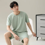 Men's Solid Pajama Plus Size Short Sleeve Round Neck Tee And Shorts Breathable Loose Fit Sleepwear Loungewear Summer Fashion Pjs