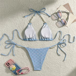 Light Purple Swimwear Pearl String Halter Micro Bikini Thong 2026 Sexy Swimsuit Women Bathing Suit Triangle Bikinis Sets Mujer