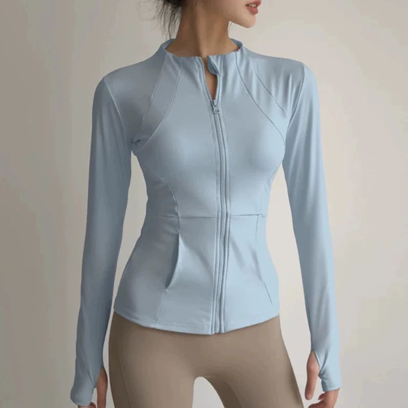 Women's Slim Fit Quick Dry Yoga Fitness Jacket Professional Running Sports Long Sleeve Top for Slimming Effect