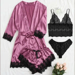 2025 New Women's Pajama Fashion 4-Piece Set Lace Satin Strap Sexy Pajama Set Dress Skin Friendly Comfortable Casual Pajama Skirt