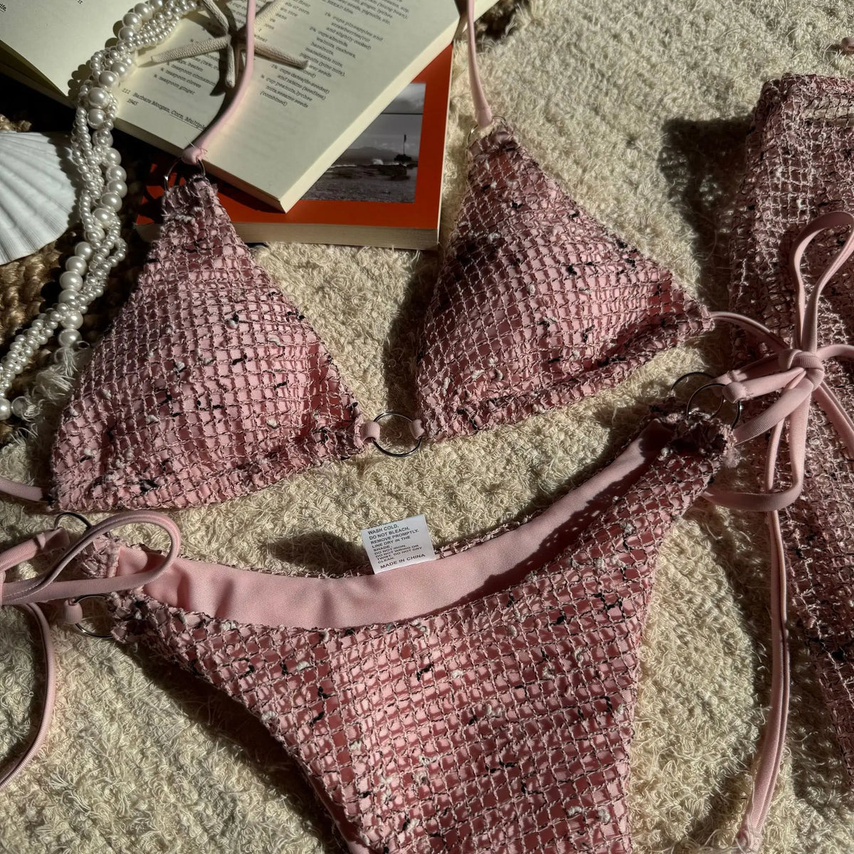 With Mesh Sarong Skirt Halter Bikini Women Swimwear Female Swimsuit Three-pieces Bikini Set Fishnet Bathing Suit Swim Beachwear