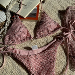 With Fishnet Sarong Skirt Halter Micro Bikini Women Swimwear Female Swimsuit Three-pieces Bikini Set Bathing Suit Swim Beachwear