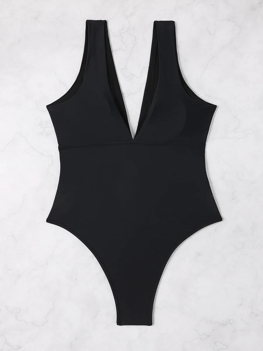 2026 V Neck Solid Bodysuit One Piece Swimsuit Sexy Swimwear Women Bathing Suit Female Swimming Summer Beachwear Bodysuit