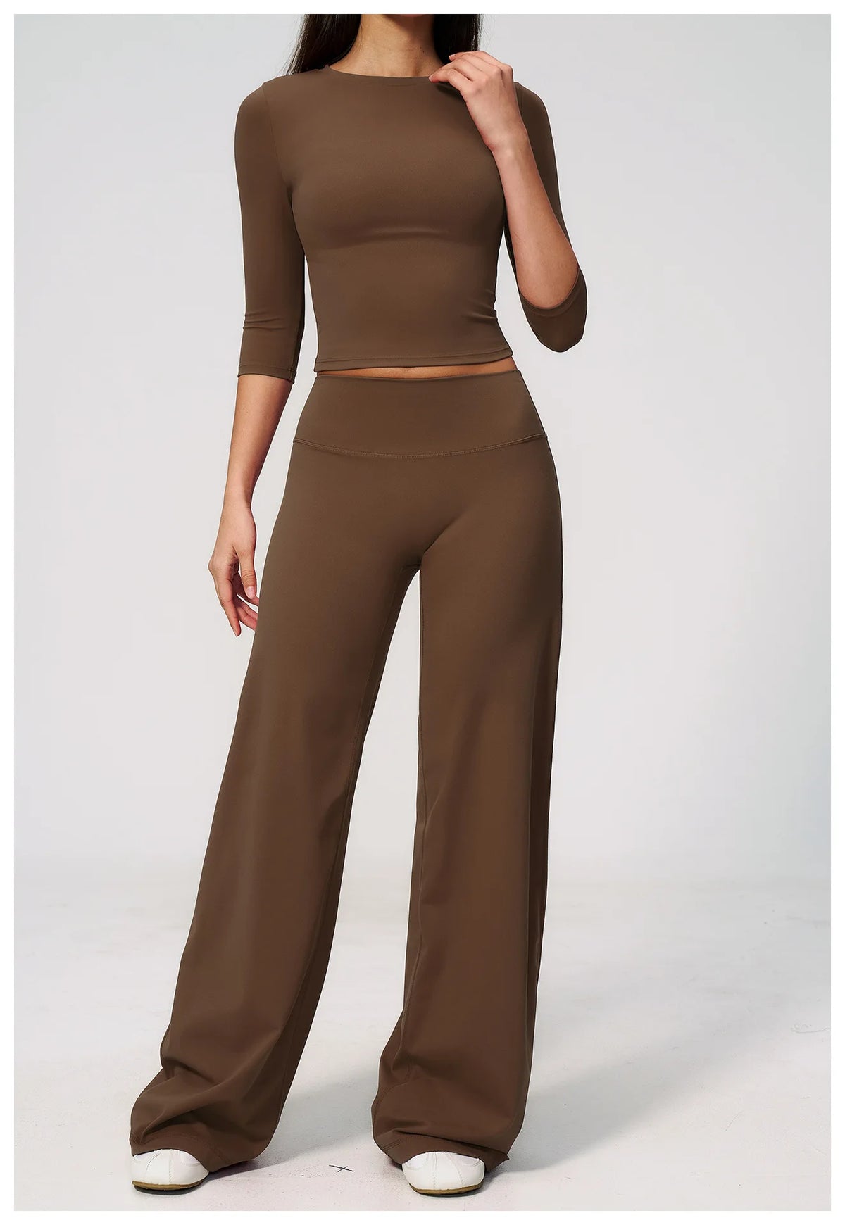 Women Tracksuit Yoga Sets Half Sleeve O Neck Slim Sports T Shirts Fitness Suit Outdoor High Waist Flare Pants Workout Clothes