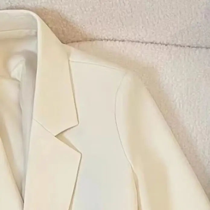 Women Suit Coat Lapel Long Sleeve Double Placket Suit Jacket with Pockets Solid Color Loose Fit Mid-length Business Outerwear