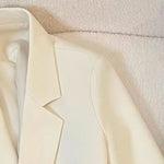 Women Suit Coat Lapel Long Sleeve Double Placket Suit Jacket with Pockets Solid Color Loose Fit Mid-length Business Outerwear
