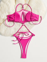 Sexy Hot Pink Mesh Patchwork Swimwear Women Hollow Out Backless Triangle Bikini Bathing Suit Holiday One Piece Swimsuit2026