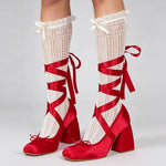 2026 Big Size 43 Cute Red Lolita Ankle Wrap Pumps Sweet 9cm Square High Heels Gothic Cosplay Ballet Style Mary Janes Shoes Women