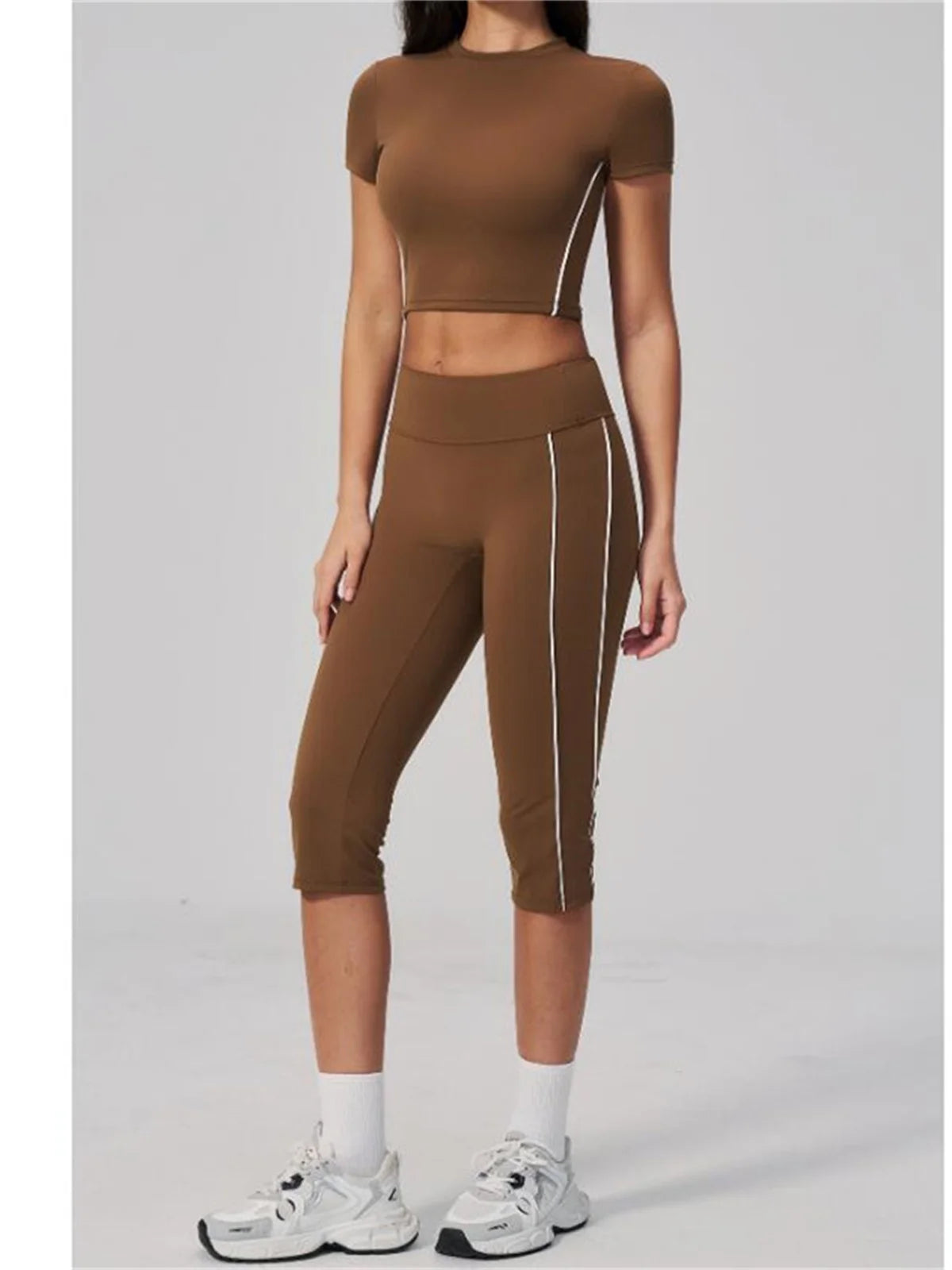 Color Blocked Yoga Suit Women Tracksuit Short Sleeve Shock-absorbing Sports T Shirts High Waist Pants Gym Running Fitness Suits
