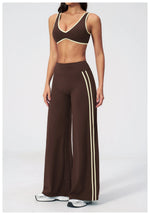 Women's Tracksuit Color Blocked Yoga Sets V Neck Sports Bra High Waist Flare Pants Fitness Suit Outdoor Running Workout Clothes