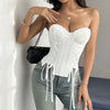Summer Women White Strapless Waist Cinched Top Women White Drawstring Side Slim Fishbone CorsetClub Party Streetwear Camisole