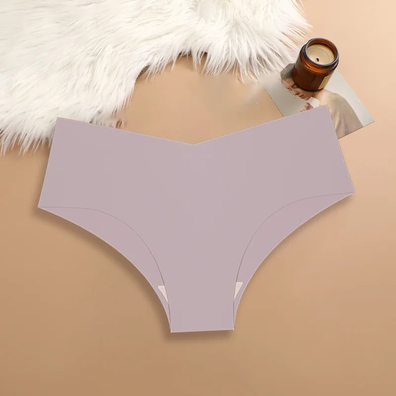 3PCS Women's Seamless Maillard Underwear Sexy V-Shaped Mid Waist Ice Silk Briefs 10 Soild Color Cozy Stretch Sexy Underpant S-XL